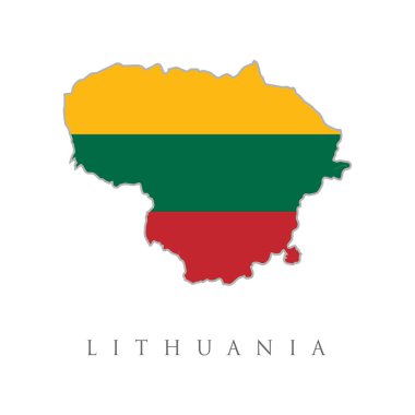 Ulusal bayrağın süslendiği Litvanya haritası. Ülke şekli çizilmiş ve Litvanya bayrağı ile doldurulmuş. Litvanya 'nın bayraklı vektör haritası. Litvanya Cumhuriyeti Yüksek Kaliteli Harita