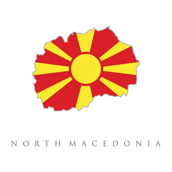 北マケドニア地図Flag Vector マケドニア北地図のベクトル単純化されたイラストアイコン マケドニア国旗赤 黄色白の背景 北マケドニア国旗付き — ストックベクタ