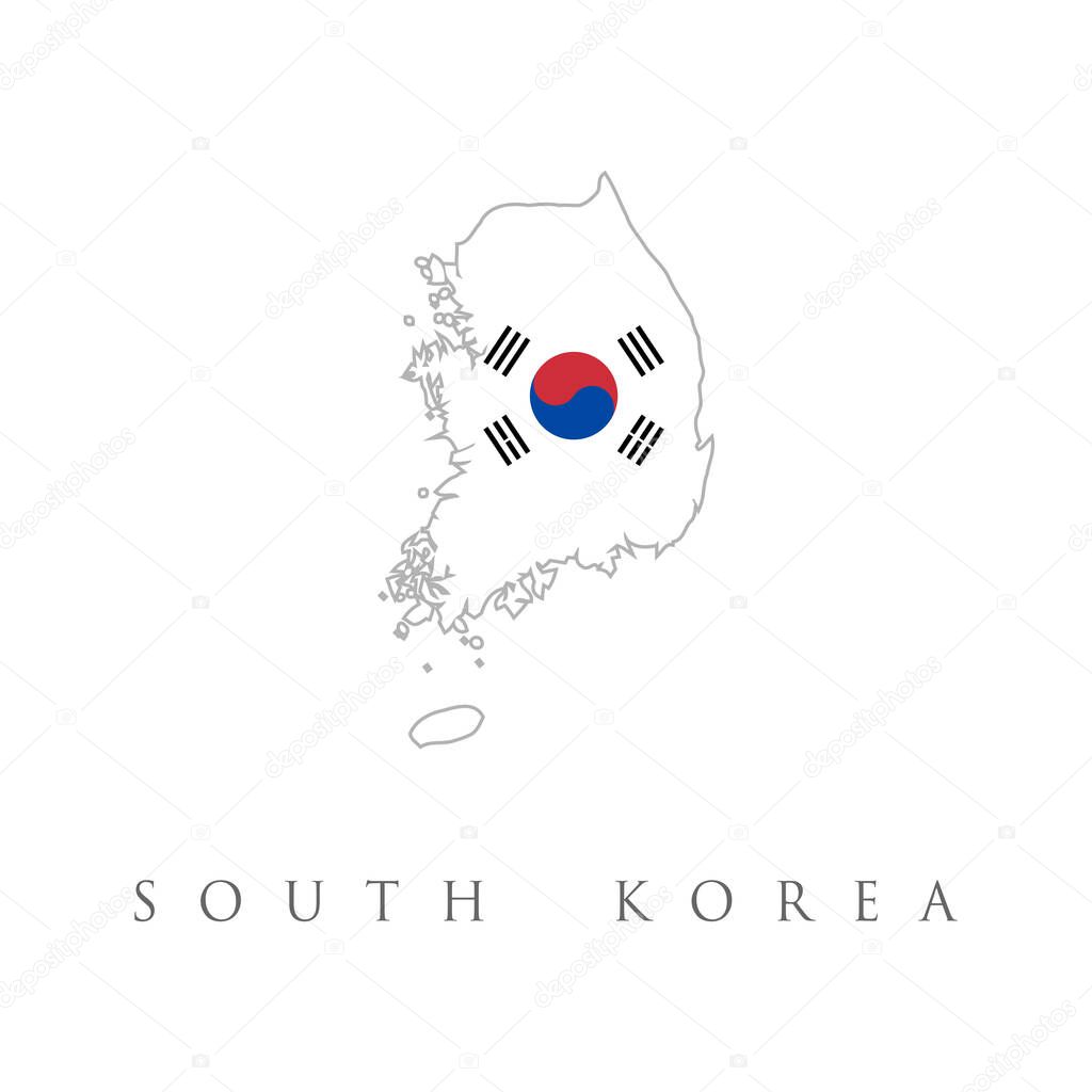 South Korea flag on map of country. Icon with map white South korea on white background. Korean traditional vector illustration. South korea flag.