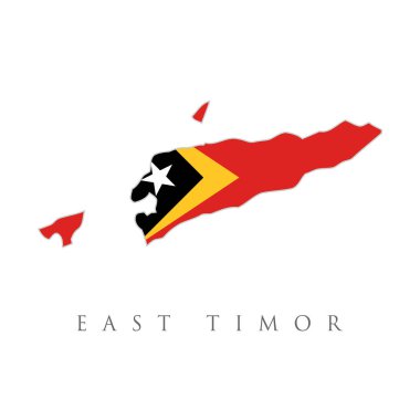Doğu Timor 'un bayraklı doğu vektör haritası. İzole edilmiş, beyaz arka plan. Timor Flag Vektörü - Orijinal Renkli Doğu Timor Bayrağı. Ülke Bayrağı Seyahat ve Turizm Konsepti