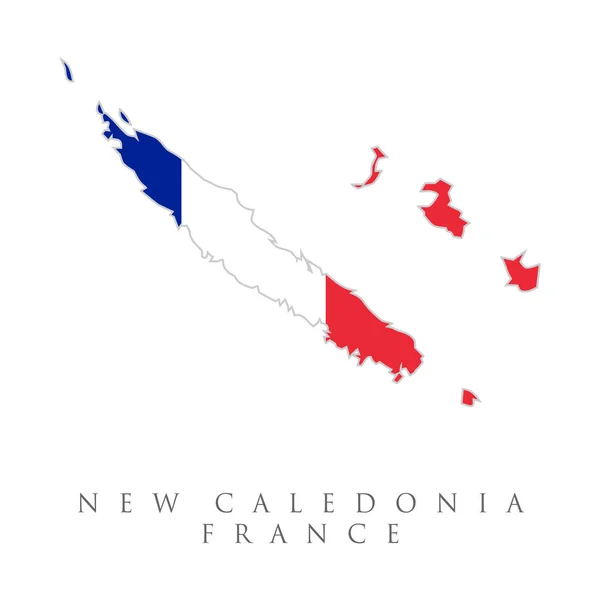 ベクトルイラストニューカレドニア フランス ニューカレドニアの国旗付き高解像度地図 白い背景に孤立したアウトラインマップ上に描かれた国の旗 — ストックベクタ