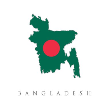 Bangladeş ülke bayrağı içinde harita tasarım simgesi logosu. Bangladeş bayrak devlet sembolü beyaz arka planda izole. Bangladeş Halk Cumhuriyeti 'nin Ulusal Bağımsızlık Günü