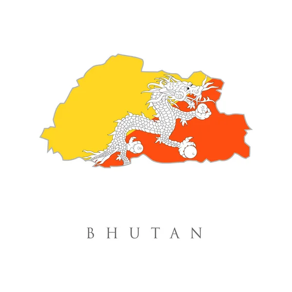 Bhútánská Vlajka Země Uvnitř Mapy Ikonou Designu Obrysu Bhútánská Vlajka — Stockový vektor