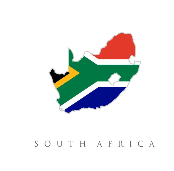 Flagge Südafrikas Auf Detaillierter Umrisskarte Isoliert Auf Weißem Hintergrund Südafrika — Stockvektor