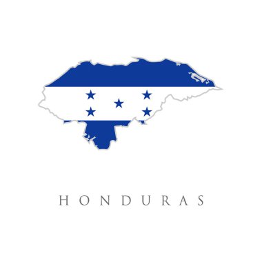 Honduras bayrağıyla kaplanmış bir ülke şekli. Beyaz arkaplanda izole edilmiş ana hat haritasında Honduras Cumhuriyeti bayrağı yer almaktadır.