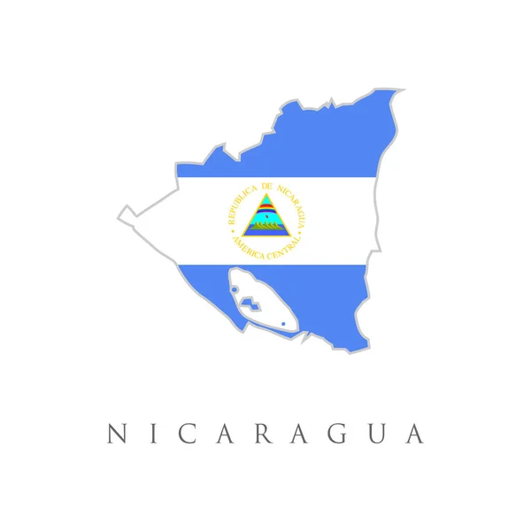 Bandera República Nicaragua Superpuesta Mapa Contorno Aislado Sobre Fondo Blanco — Vector de stock