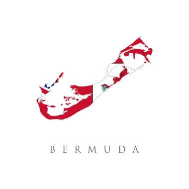 Bermuda haritası Bermuda bayrağı beyaz arka planda izole edildi. İngiliz Denizaşırı Toprakları, Birleşik Krallık, Birleşik Krallık, Vektör İllüstrasyonu.