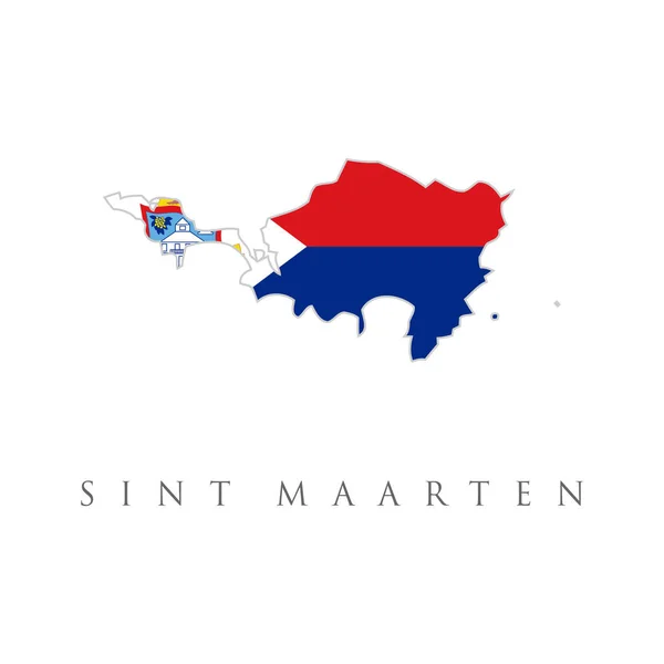 圣马丁岛旗帜地图 以边界为形式的国家旗帜 在白色背景上孤立的种群矢量说明 — 图库矢量图片