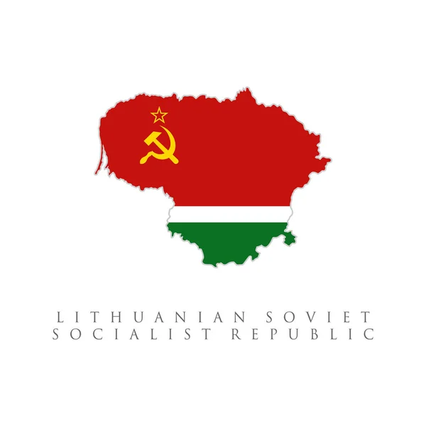 リトアニアのソビエト社会主義共和国の旗の地図 白い背景に隔離され — ストックベクタ