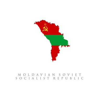 Moldova Sovyet sosyalist cumhuriyet bayrağı haritası. beyaz arkaplanda izole