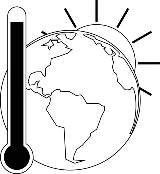 Tunn Linje Global Uppvärmning Ikon Vit Bakgrund — Stock vektor