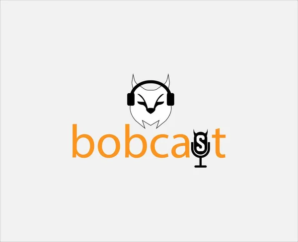 Animal Podcast Logo Template Microphone Bobcat Symbol Simple Vector Icon — Stock Vector
