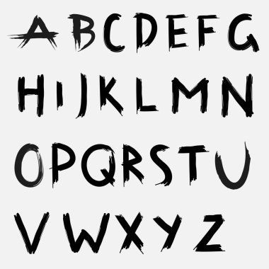 El yapımı kuru fırça yazı tipi. Modern fırça harfleri. Grunge tarzı alfabe. Vektör illüstrasyonu.