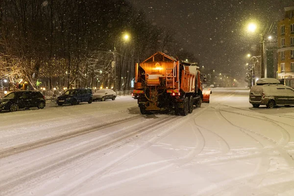 Chasse Neige Sur Route Services Publics Ville Hiver Travaux Déneigement — Photo