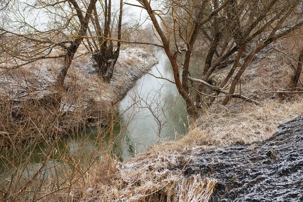 Arroyo Salvaje Principios Primavera Clima Nublado Débil Flujo Agua Entre — Foto de Stock