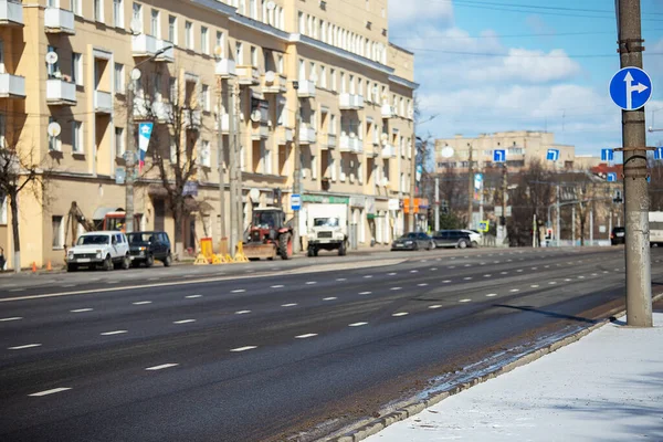 an empty street during quarantine, the roadway of a multi-lane road without cars, self-isolation of people due to the epidemic of coronavirus infection, citizens are sitting at home