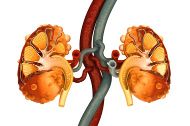 Böbrek hastalığı. Böbrek kesiti. 3d illüstrasyon