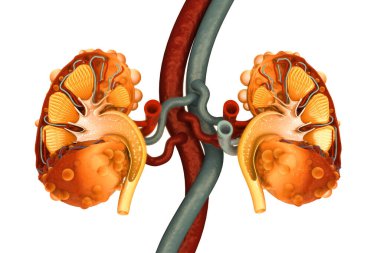 Kidney disease. Kidney cross section. 3d illustration clipart