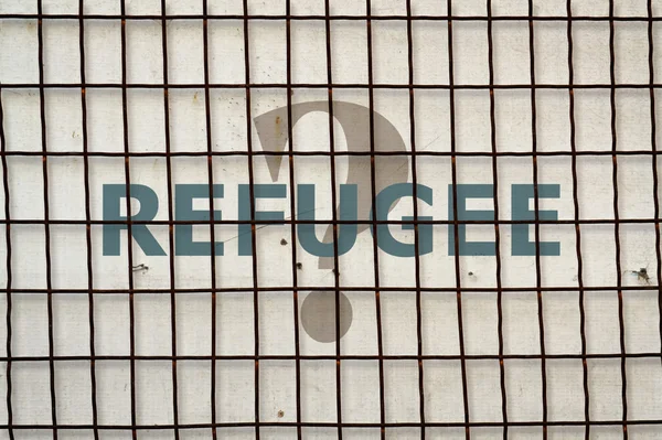 Palavra Refugiado e cerca — Fotografia de Stock