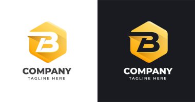 Geometrik şekil biçimli B harfi logo tasarım şablonu