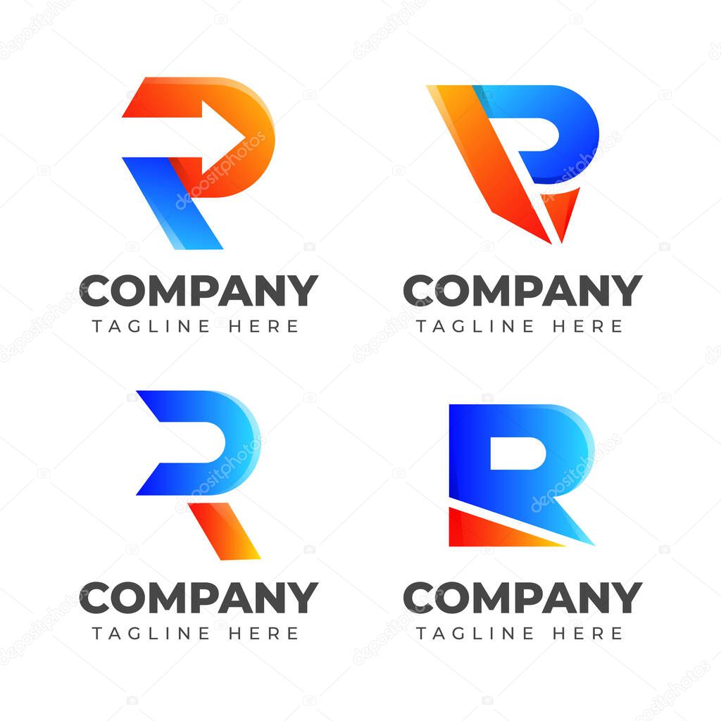 Set of letter R logo design template with colorful concept. icon for business of fashion, sport, automotive, elegant