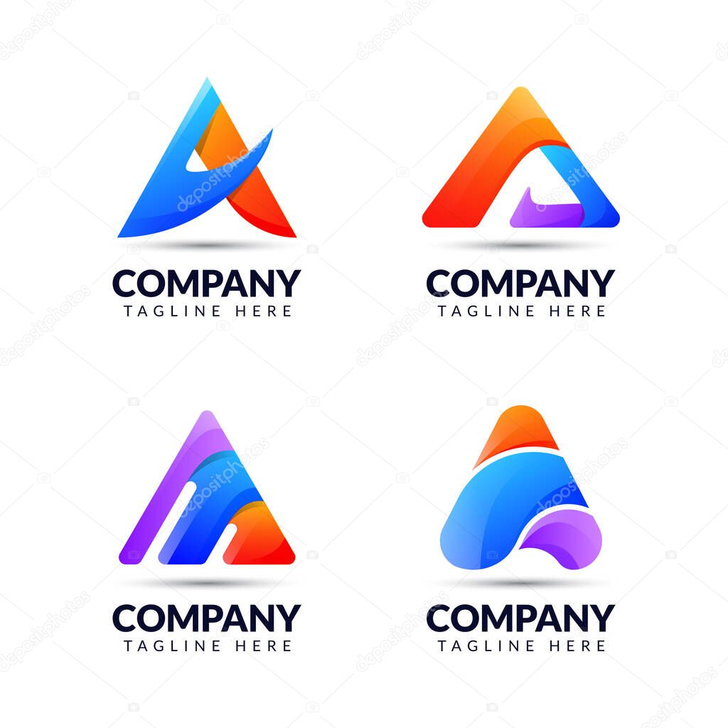 Set of letter A logo design template with colorful concept. icon for business of app, web, technology, modern