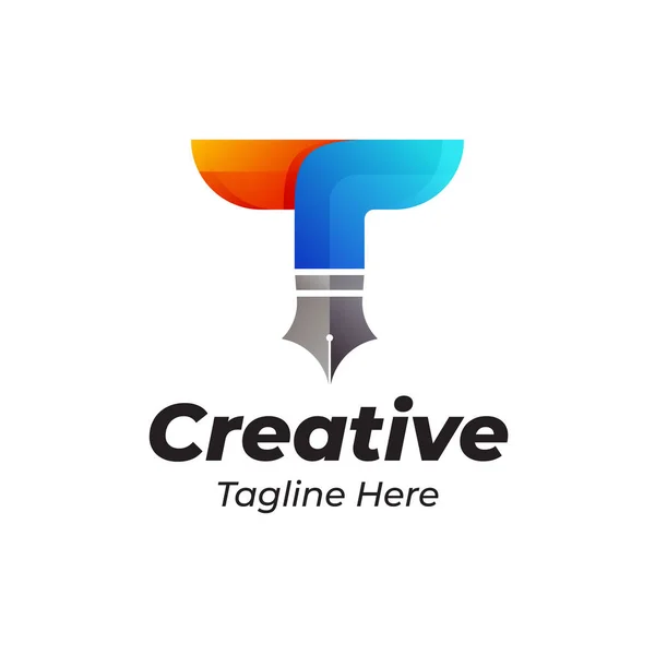 Lettre Créative Logo Design Avec Forme Stylo — Image vectorielle
