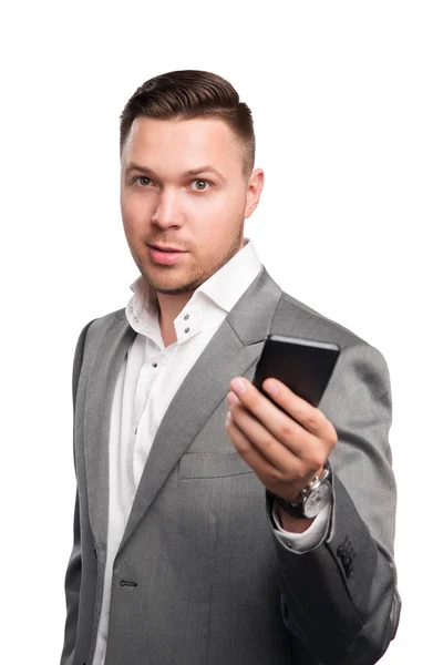 Hombre de negocios guapo con teléfono inteligente —  Fotos de Stock