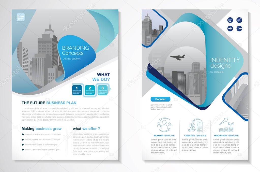 Template vector design for Brochure, AnnualReport, Magazine, Poster, Corporate Presentation, Portfolio, Flyer, infographic, layout modern with blue color size A4, Front and back, Easy to use and edit.