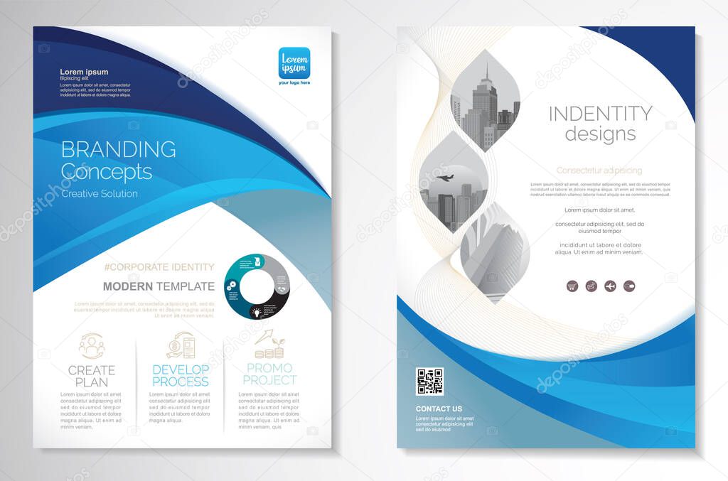 Template vector design for Brochure, AnnualReport, Magazine, Poster, Corporate Presentation, Portfolio, Flyer, infographic, layout modern with blue color size A4, Front and back, Easy to use and edit.