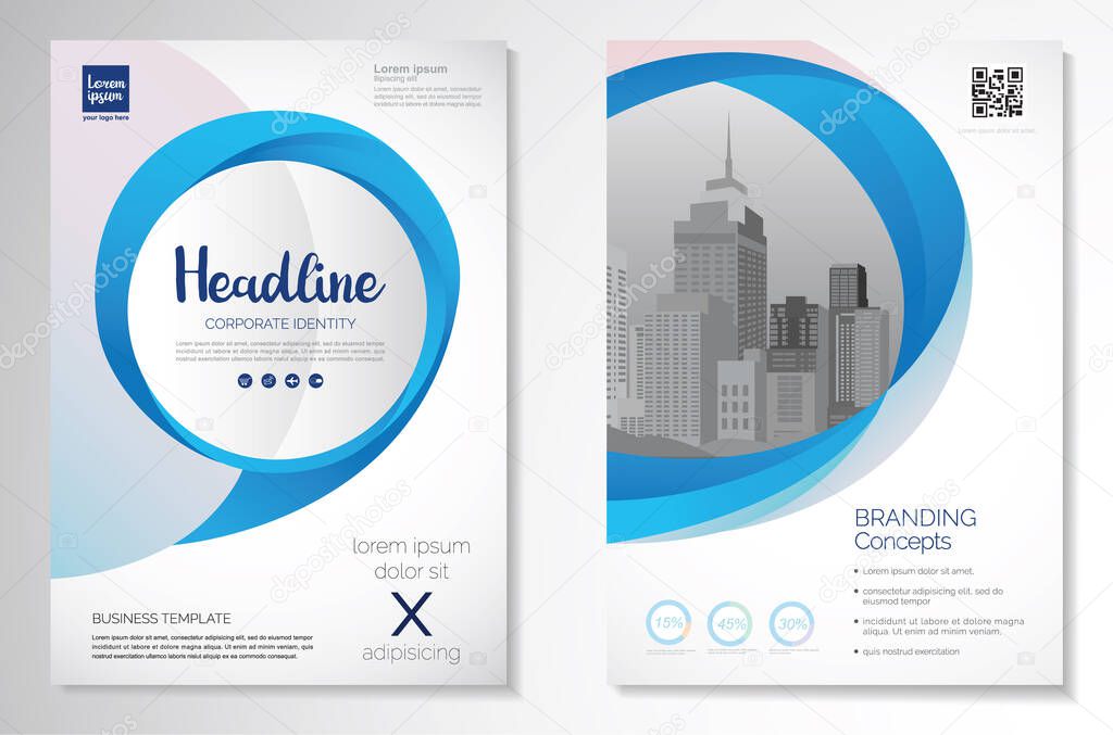 Template vector design for Brochure, AnnualReport, Magazine, Poster, Corporate Presentation, Portfolio, Flyer, infographic, layout modern with blue color size A4, Front and back, Easy to use and edit.