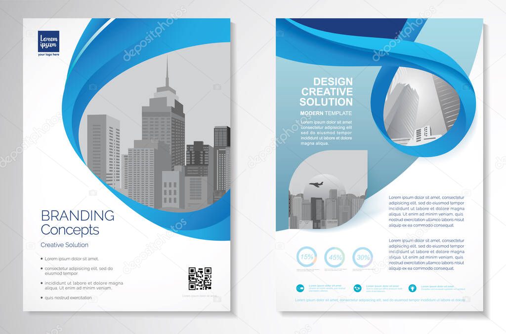 Template vector design for Brochure, AnnualReport, Magazine, Poster, Corporate Presentation, Portfolio, Flyer, infographic, layout modern with blue color size A4, Front and back, Easy to use and edit.