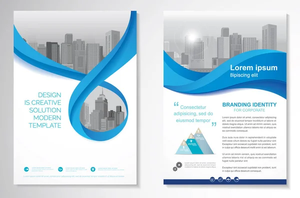 小册子模板矢量设计 企业介绍 信息图 布局现代蓝色尺寸A4 正面和背面 易于使用和编辑 — 图库矢量图片