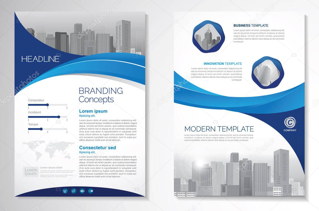 Template vector design for Brochure, AnnualReport, Magazine, Poster, Corporate Presentation, Portfolio, Flyer, infographic, layout modern with blue color size A4, Front and back, Easy to use and edit.