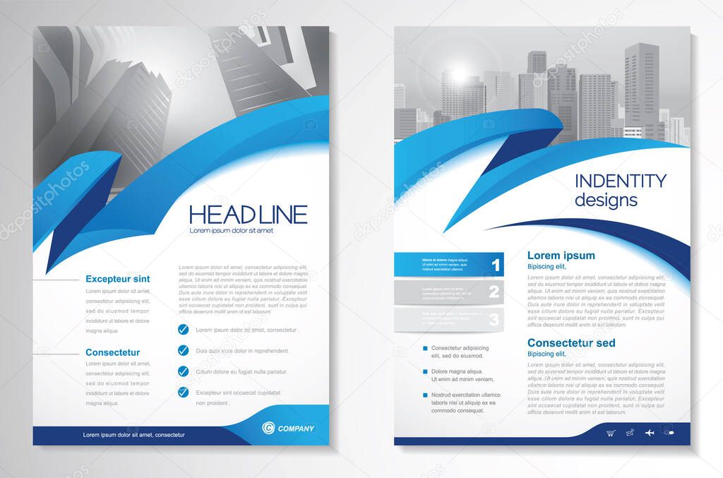 Template vector design for Brochure, AnnualReport, Magazine, Poster, Corporate Presentation, Portfolio, Flyer, infographic, layout modern with blue color size A4, Front and back, Easy to use and edit.