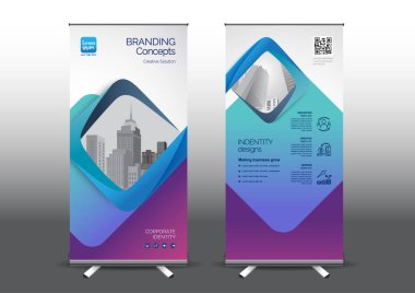 Fuara uygulanan stil için dizayn edilmiş, katlanabilir şablon vektör çizimi. Reklam pankartları, iş modeli dikey.