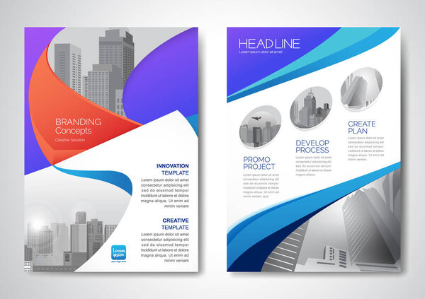 Template vector design for Brochure, AnnualReport, Magazine, Poster, Corporate Presentation, Portfolio, Flyer, infographic, layout modern with blue color size A4, Front and back, Easy to use and edit.
