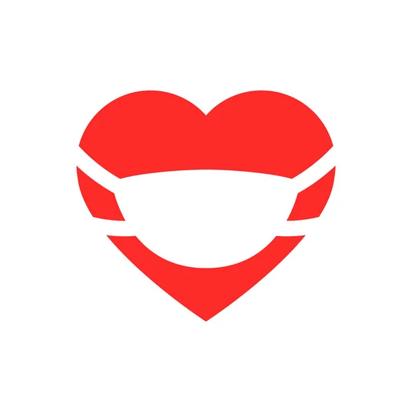 Red Heart Valentine Wears Medical Mask Vector Illustration — Stock Vector