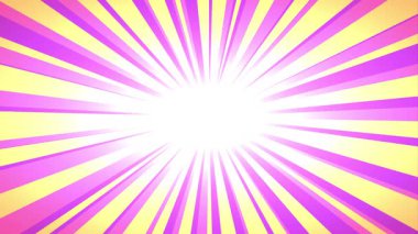 Purple pink sunburst motion background. 4K vibrant magic rays animation with yellow light for fantasy promos, party celebrations, energetic intros and bright backdrops.
