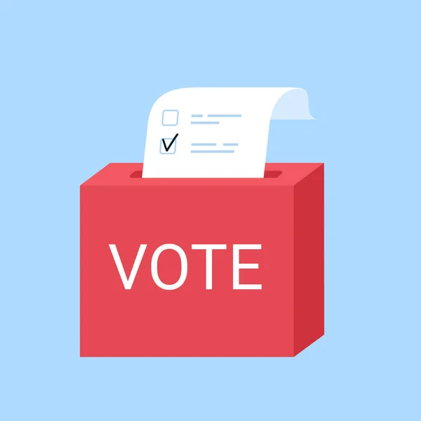 Liste içeren oy sandığı. Oy sandığına kağıt koyuyorum. Seçim konsepti. Düz tasarım vektör illüstrasyonu, iniş sayfası, web, ui, pankart, poster, şablon için kullanılabilir