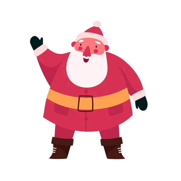 Christmas Funny Happy Santa Claus Character Waving Greeting New Year — Stock Vector