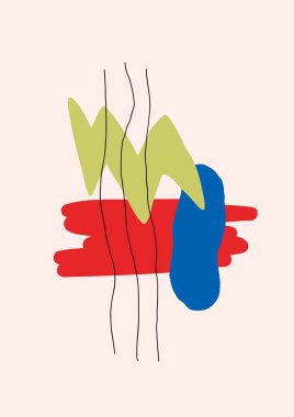 Yaratıcı, soyut, modern, minimal poster. Elle çizilmiş renkli şekiller ve karalama elementleri. Duvar dekorasyonu, kartpostal, broşür, baskılar, afişler için moda vektör tasarımı.