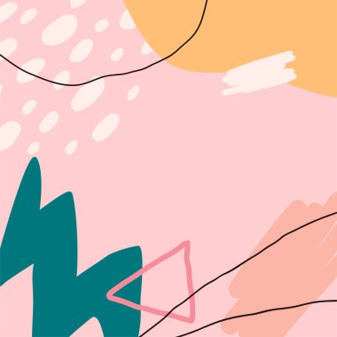 Metin için kopyalama alanı olan yaratıcı soyut arkaplan. Elle çizilmiş renkli şekiller ve karalama elementleri. Sosyal medya, gönderi, baskılar, afişler, blog için modern, modaya uygun vektör tasarımı.