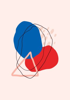 Yaratıcı, soyut, modern, minimal poster. Elle çizilmiş renkli şekiller ve karalama elementleri. Duvar dekorasyonu, kartpostal, broşür, baskılar, afişler için moda vektör tasarımı.