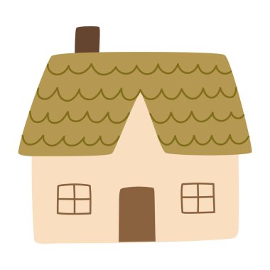 Sonbahar evi. Sonbahar dekorasyonu, mevsimlik tasarımlar ve yaşam tarzı projeleri için rahat ev çizimleri. El çizimi vektör illüstrasyonu