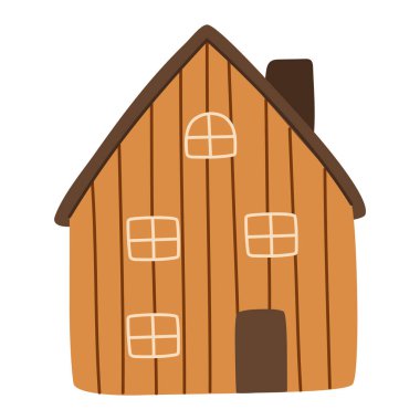 Asgari el çizimi vektör tarzıyla çizilmiş ahşap bir sonbahar kulübesi. Sonbahar temaları, kırsal tasarımlar, konforlu ambalajlar, posterler ve yaşam tarzı çizimleri için ideal.