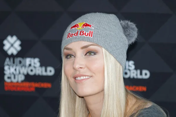 Stockholm Suède Février 2016 Lindsey Vonn Souriante Conférence Presse Avant — Photo