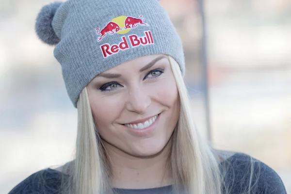 Smiling Lindsey Vonn at the press conference — Stock Photo, Image