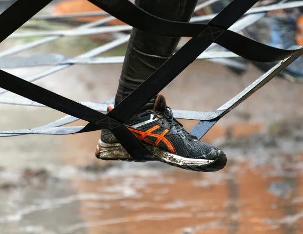 Stockholm Sweden May 2016 Foot Climbing Net Obstacle Obstacle Race — Stock Photo, Image