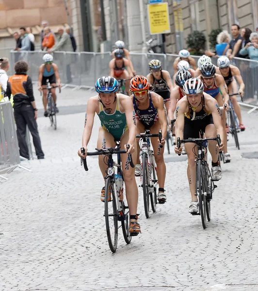 Stockholm Jul 2016 Backhouse Tomlin Lindermann Group Female Triathlete Cyclists — Stock Photo, Image